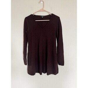 Eileen Fisher 100% Merino Wool Classic V Neck Sweater Burgandy Long Sleeve SZ PP